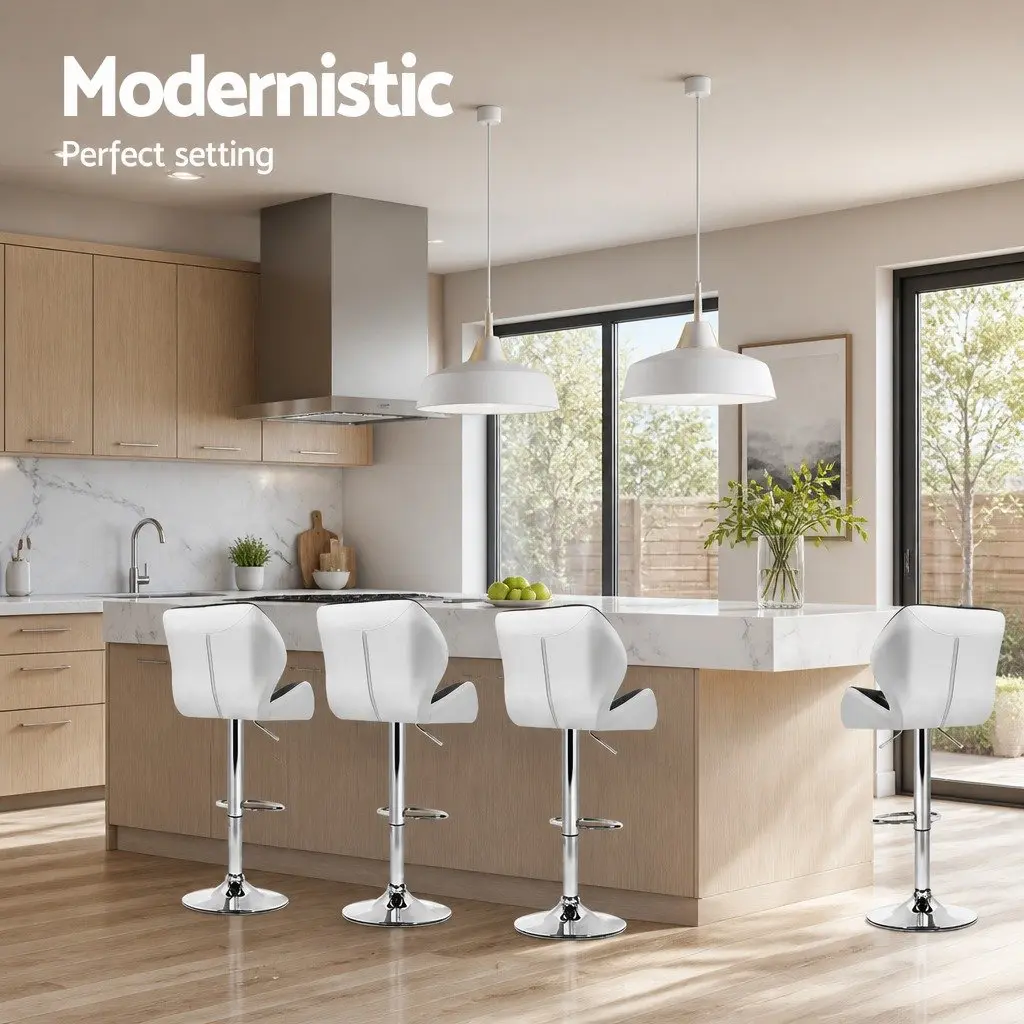 Bar Stools Gas Lift Padded Seat White Black 4 Piece Set Swivel Chair
