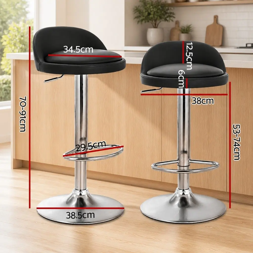 Bar Stools 2 Piece PU Leather Adjustable Height Swivel Chair Kitchen Counter