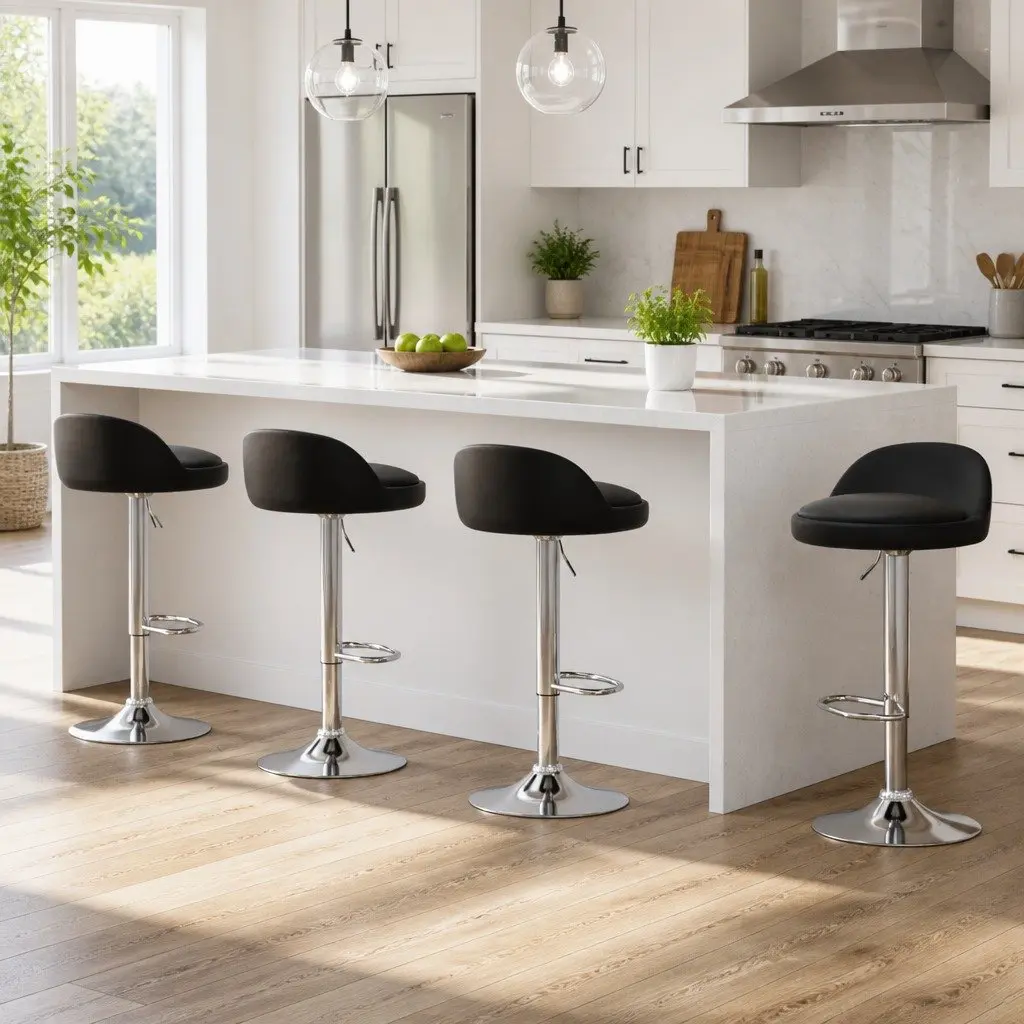 Bar Stools Set of 4 Adjustable Height PU Leather Swivel Kitchen Island