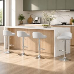 Bar Stools x4 PU Leather Gas Lift Adjustable Height Swivel White Kitchen Dining