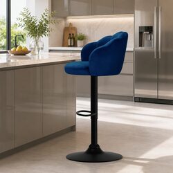 Chic Blue Velvet Bar Stools with Adjustable Height & Swivel