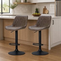 2 Adjustable Height Vintage Brown Bar Stools with Swivel