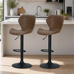 Enhance Your Space with Vintage Brown Swivel Bar Stools x2