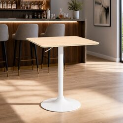 Bar Table Swivel Base Gas Lift Counter Dining Height Adjustable 60CM Square Pine
