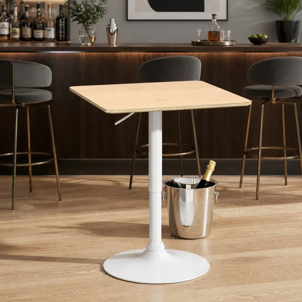 Bar Table 60CM Square Height Adjustable Swivel Base Gas Lift Pine