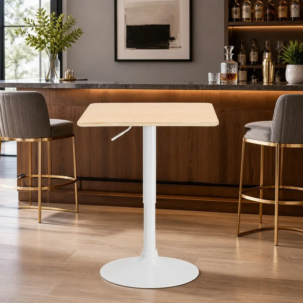 Bar Table 60CM Square Height Adjustable Swivel Base Gas Lift Pine