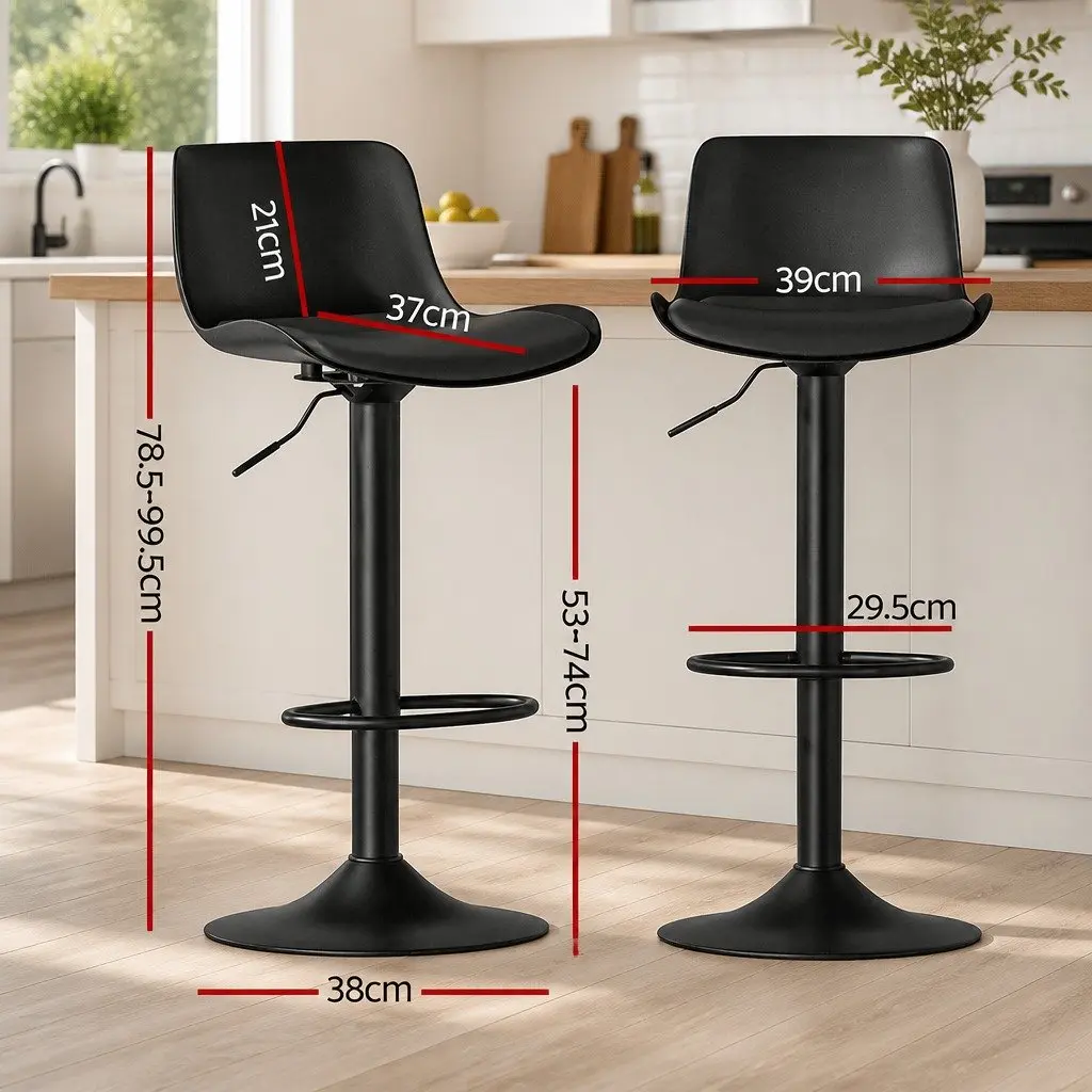 Bar Stools Set of 4 Adjustable Height Padded Seat Swivel Black Kitchen Dining Chairs