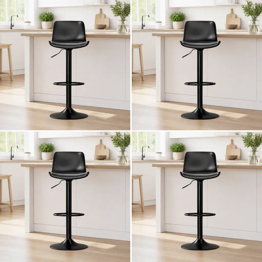 Bar Stools Set of 4 Adjustable Height Padded Seat Swivel Black Kitchen Dining Chairs