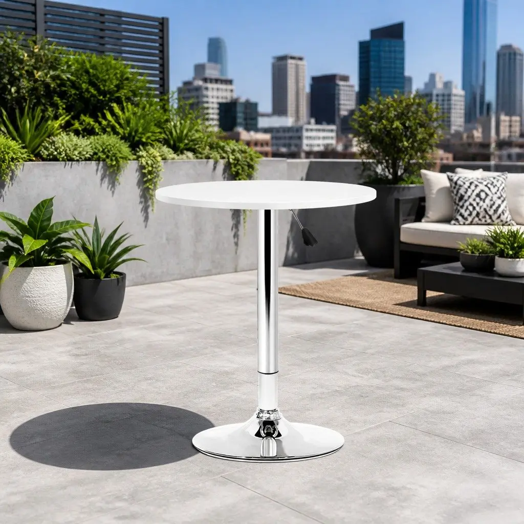 Round Bar Table 60cm Height Adjustable Gas Lift White Dining