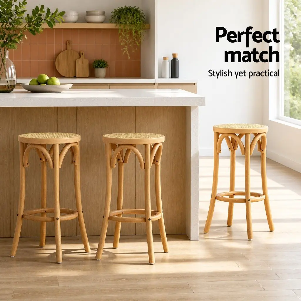Bar Stool 65cm Rattan Seat Wooden Frame Footrest Anti-slip