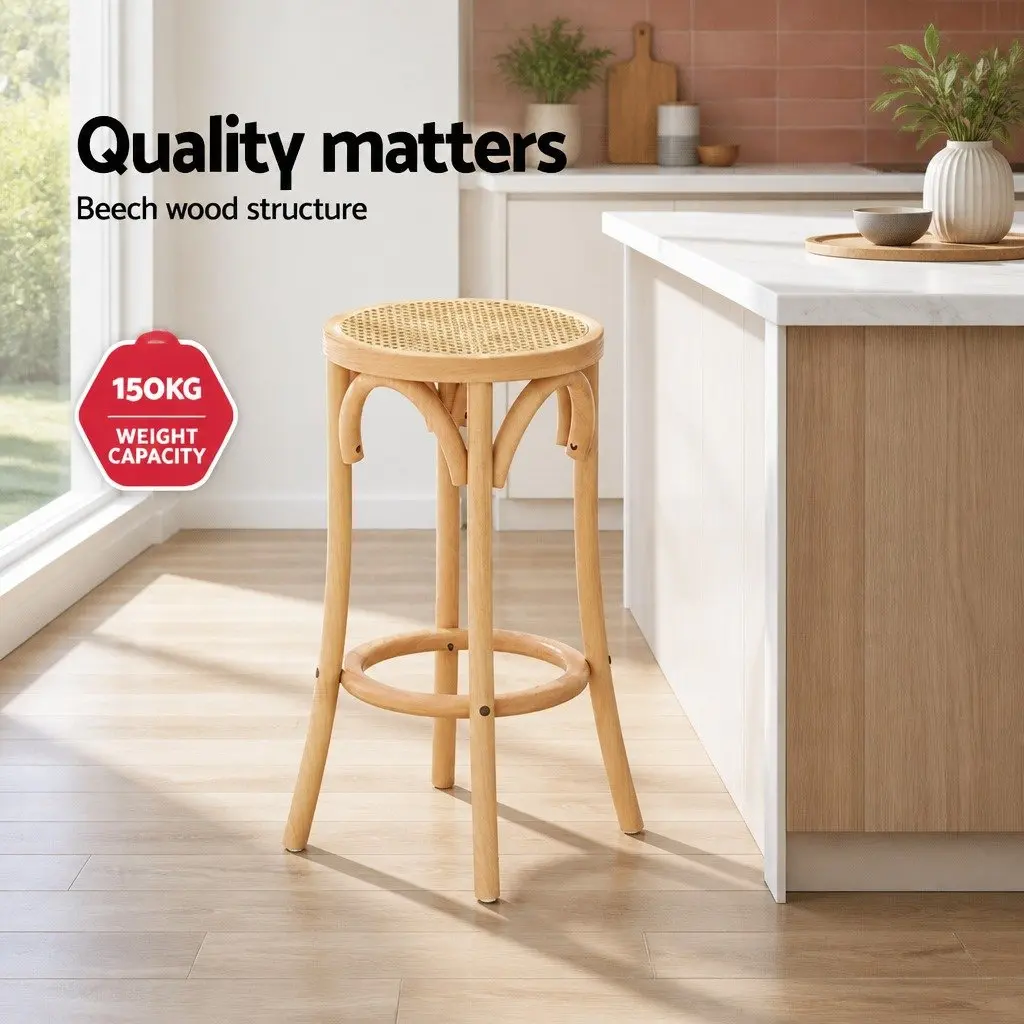 Bar Stool 65cm Rattan Seat Wooden Frame Footrest Anti-slip