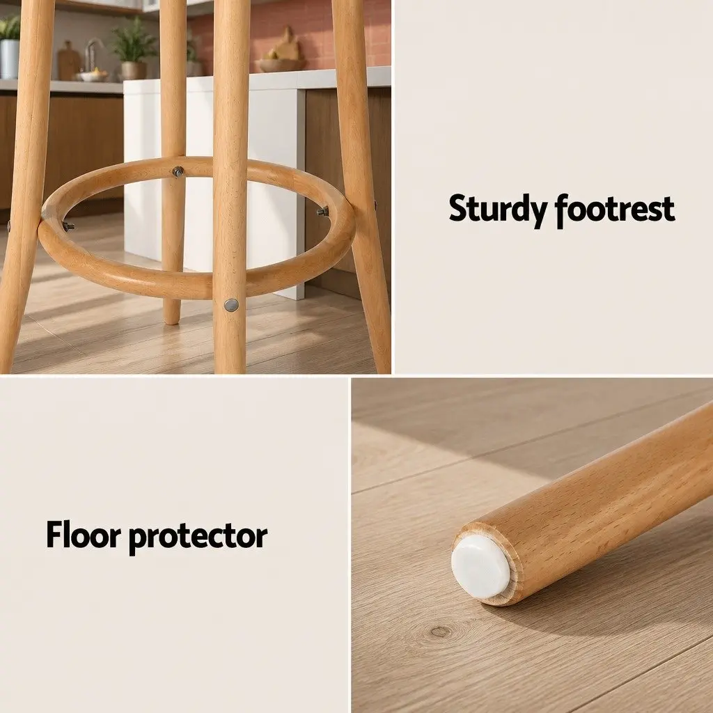 Bar Stool 65cm Rattan Seat Wooden Frame Footrest Anti-slip