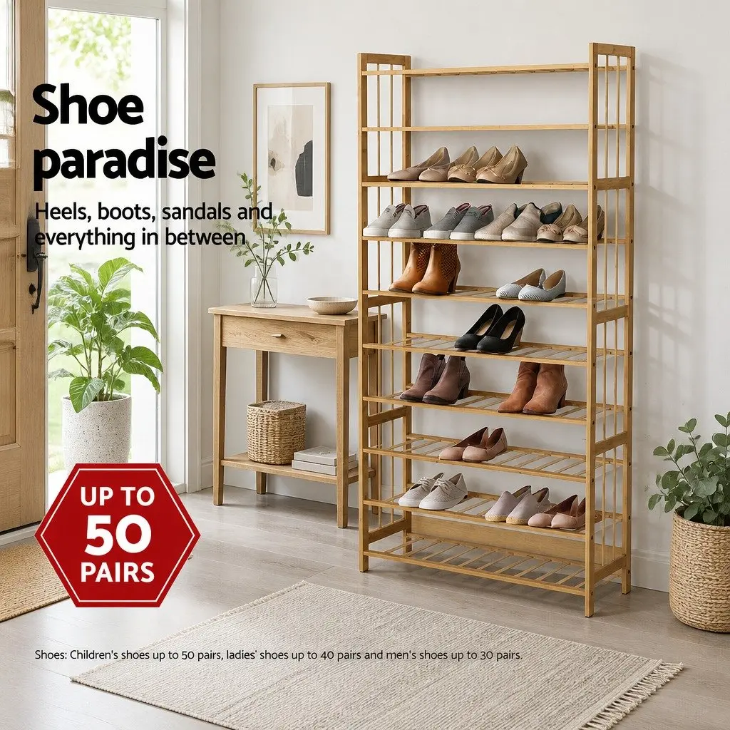 Bamboo Shoe Rack 10-Tier Open Storage Organizer Natural Footwear Display