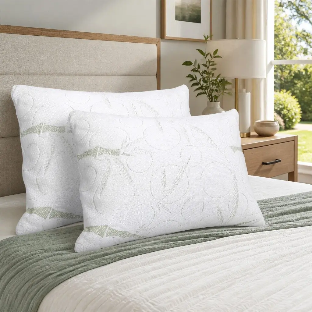 Memory Foam Pillow 70x40cm Bamboo Fabric Twin Pack Shredded Foam White