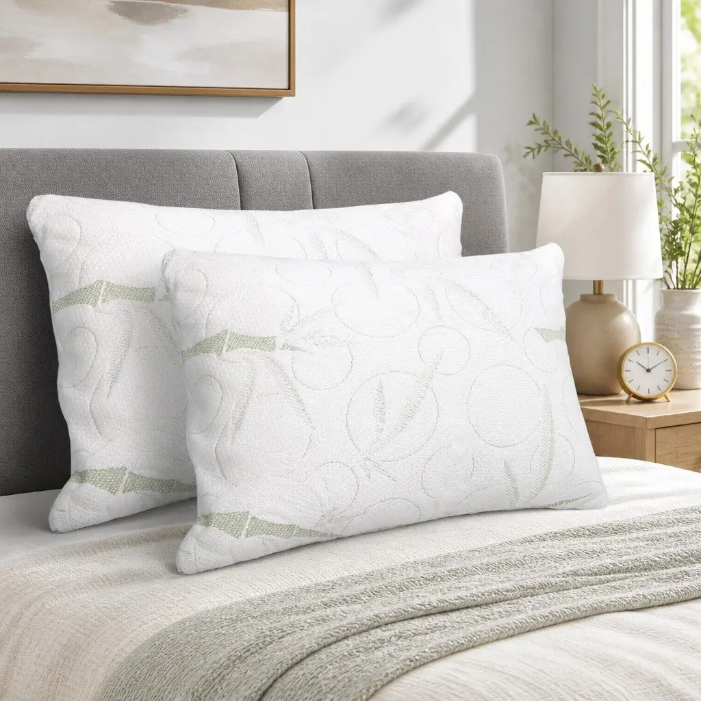Memory Foam Pillow 70x40cm Bamboo Fabric Twin Pack Shredded Foam White