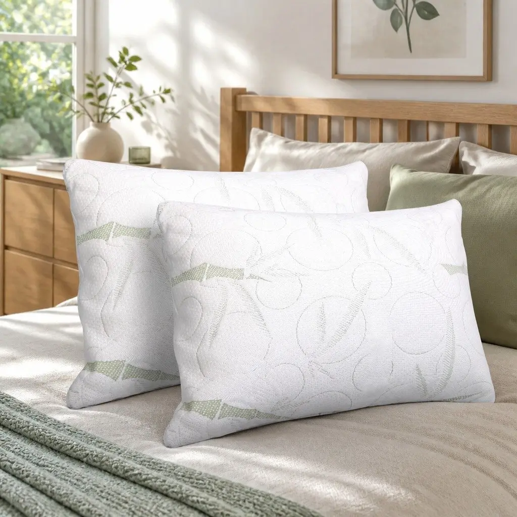 Memory Foam Pillow 70x40cm Bamboo Fabric Twin Pack Shredded Foam White