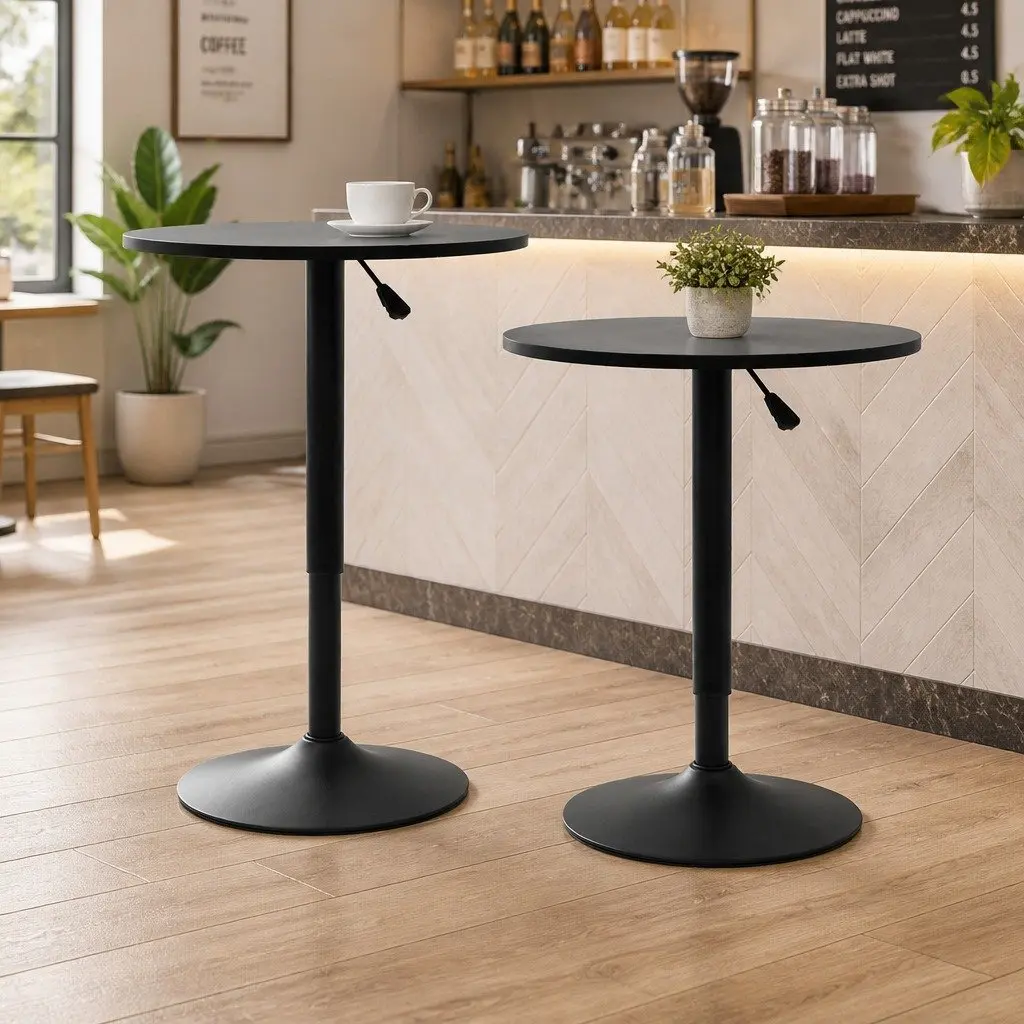 Bar Stools and Table Set 3 Piece Height Adjustable Bar Table with Swivel Top and Stackable Stools Black
