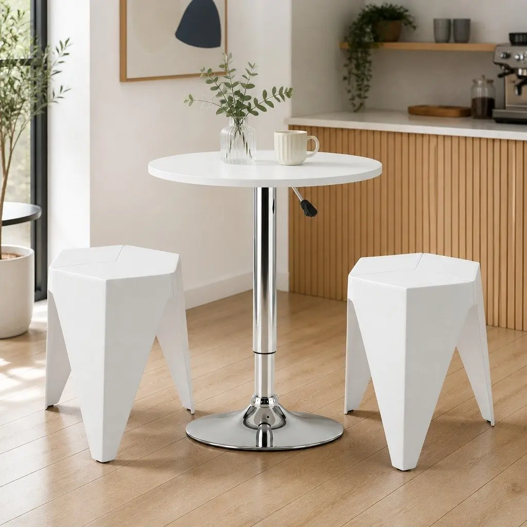 Bar Stools and Table Set 3 Piece White Height Adjustable Modern Dining Kitchen Chairs