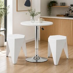 Bar Stools and Table Set 3 Piece Dining Kitchen Chairs Cafe Pub White Modern