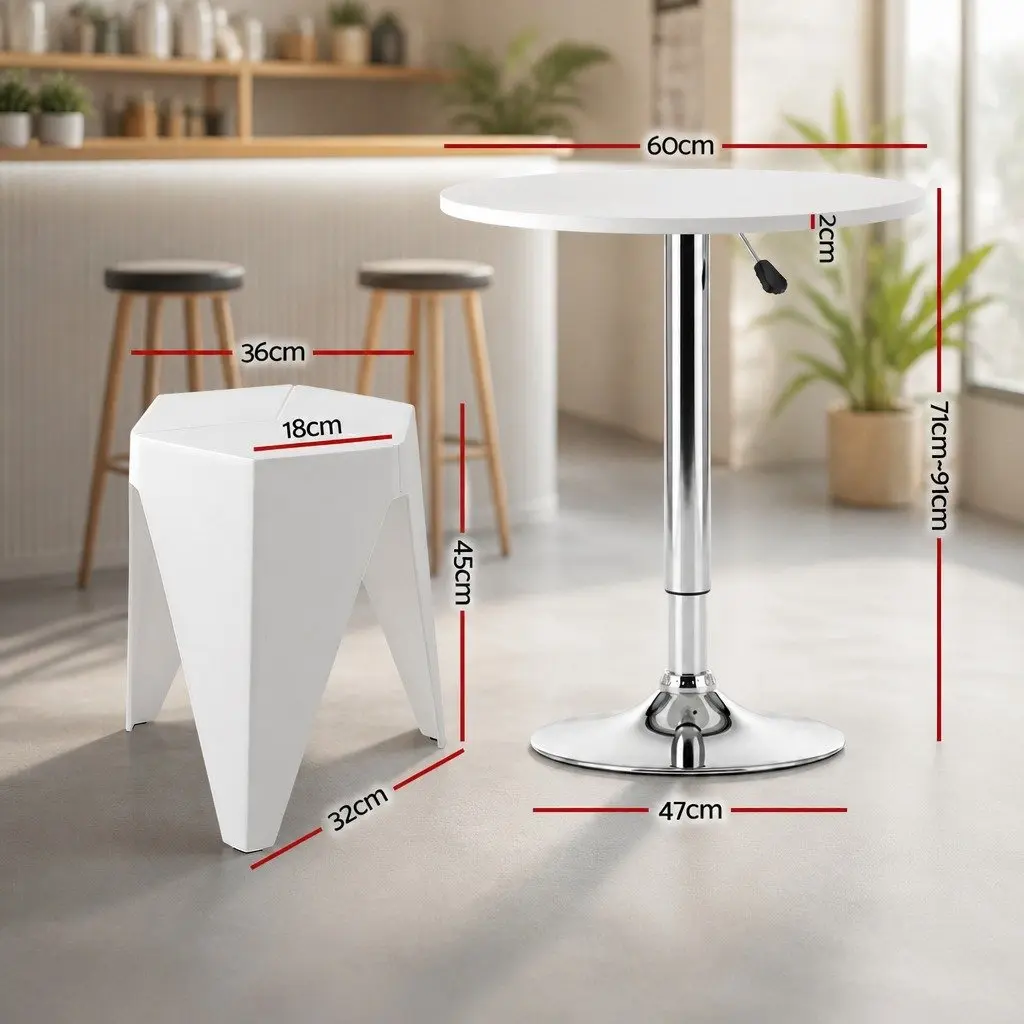 Bar Stools and Table Set 3 Piece White Height Adjustable Modern Dining Kitchen Chairs