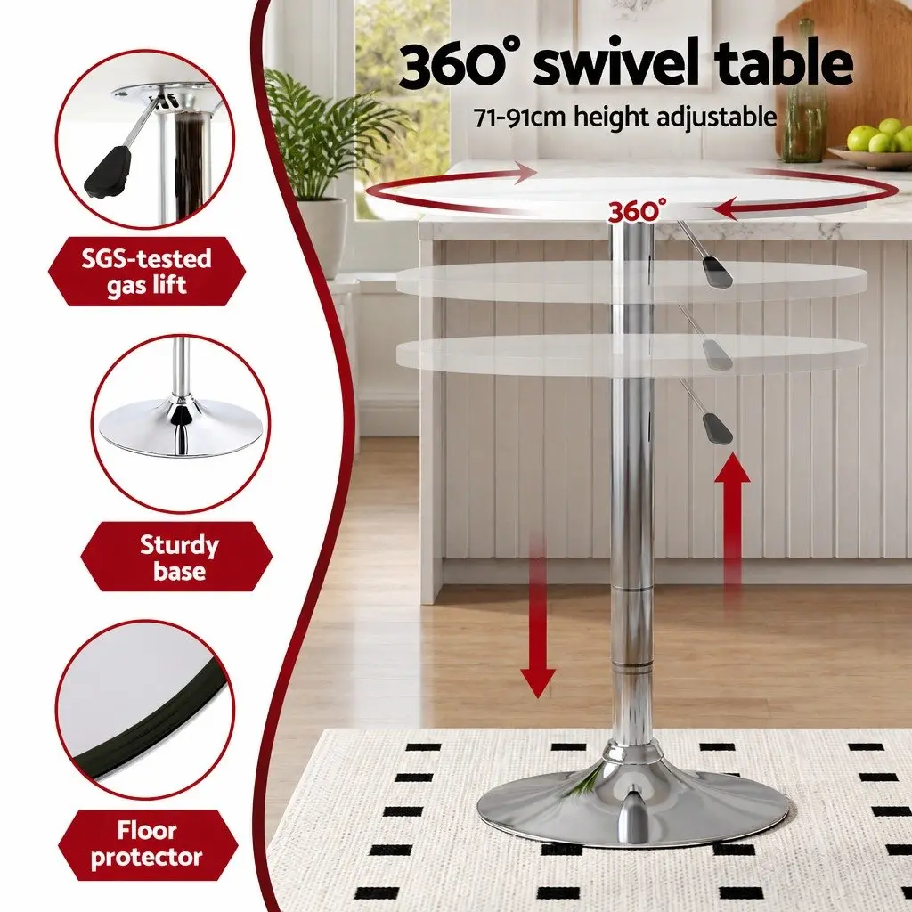 Bar Stools and Table Set 3 Piece White Height Adjustable Modern Dining Kitchen Chairs