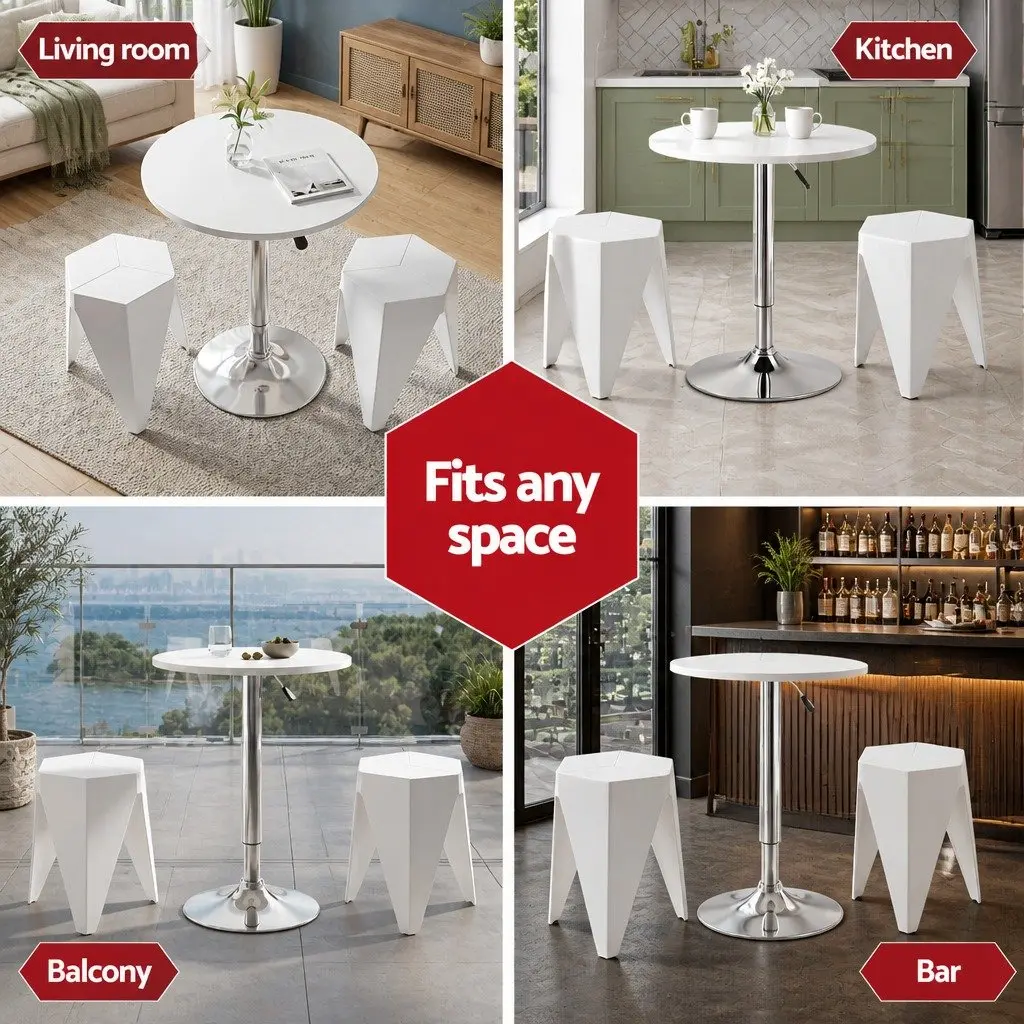 Bar Stools and Table Set 3 Piece White Height Adjustable Modern Dining Kitchen Chairs