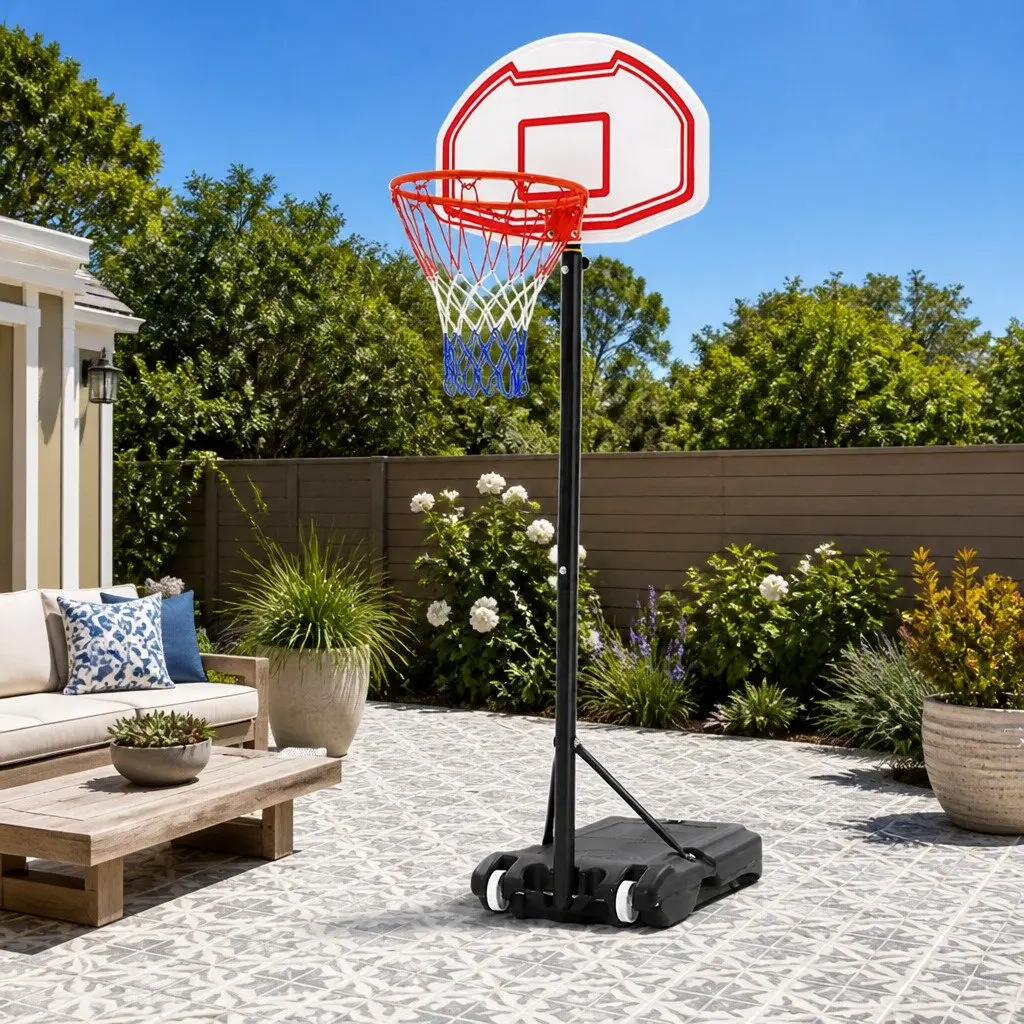 Basketball Hoop Stand System Adjustable 1.6M to 2.1M Portable Kids Youth Shatterproof Backboard Heavy-Duty Base Roller Wheels