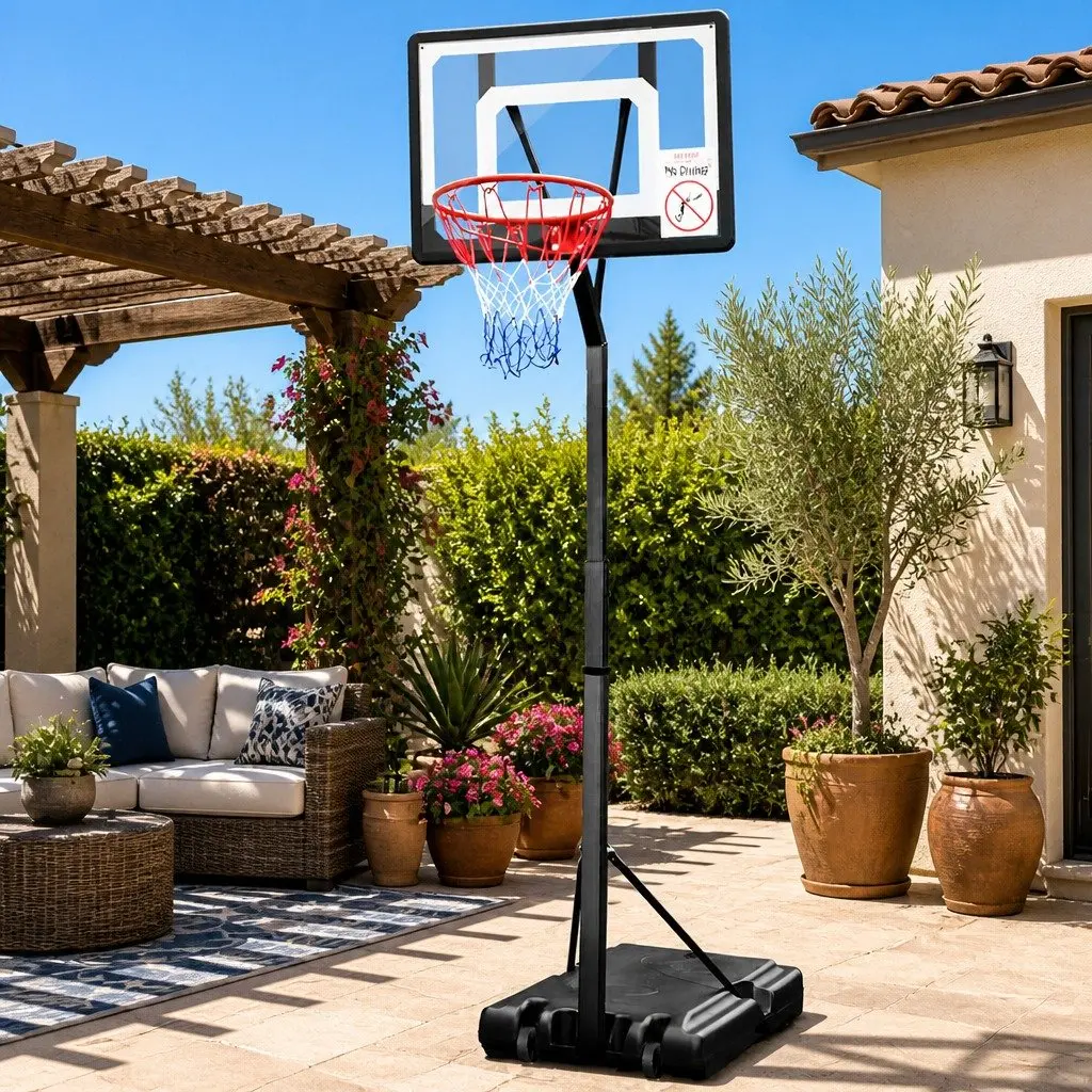 Basketball Hoop Stand System Adjustable 2.1m to 2.6m Portable Sturdy Steel Frame with Shatterproof Backboard and Heavy-Duty Base