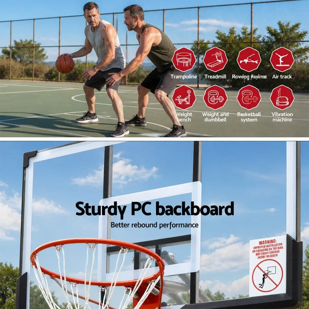 Basketball Hoop Stand System 3.05M Portable Height Adjustable with 50 Inch Polycarbonate Backboard and Reinforced Steel Frame