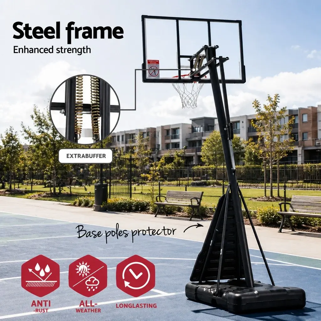Basketball Hoop Stand System 3.05M Portable Height Adjustable with 50 Inch Polycarbonate Backboard and Reinforced Steel Frame