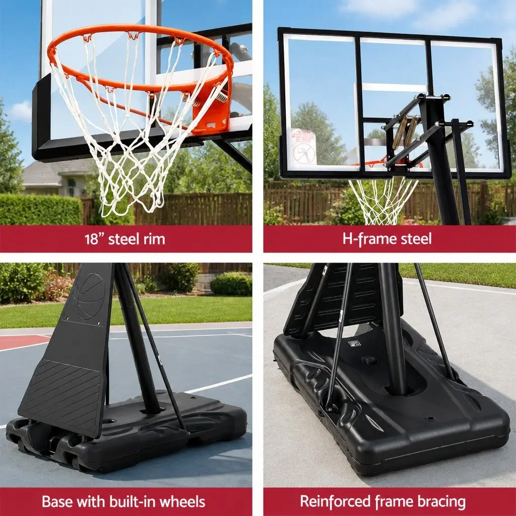 Basketball Hoop Stand System 3.05M Portable Height Adjustable with 50 Inch Polycarbonate Backboard and Reinforced Steel Frame
