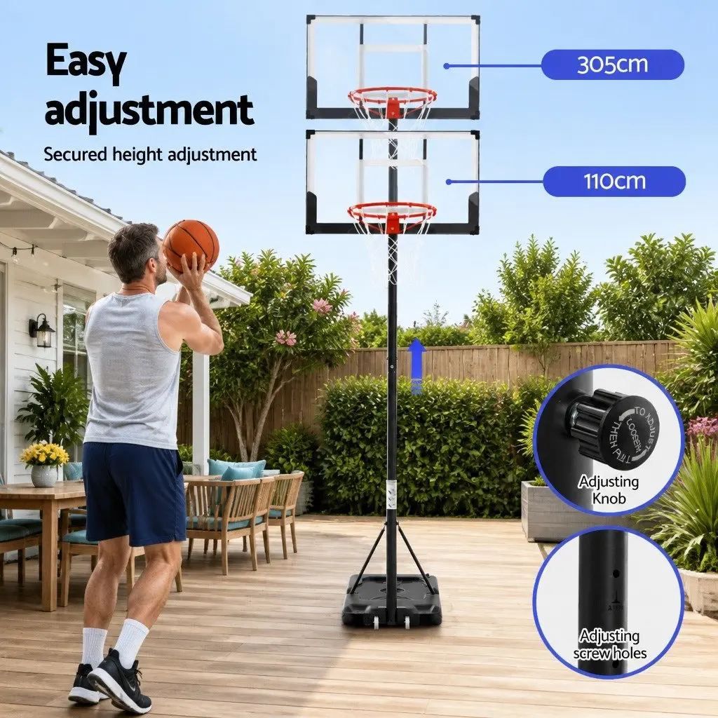 Basketball Hoop Stand Portable Height Adjustable 1.1m to 3.05m Wheeled Base