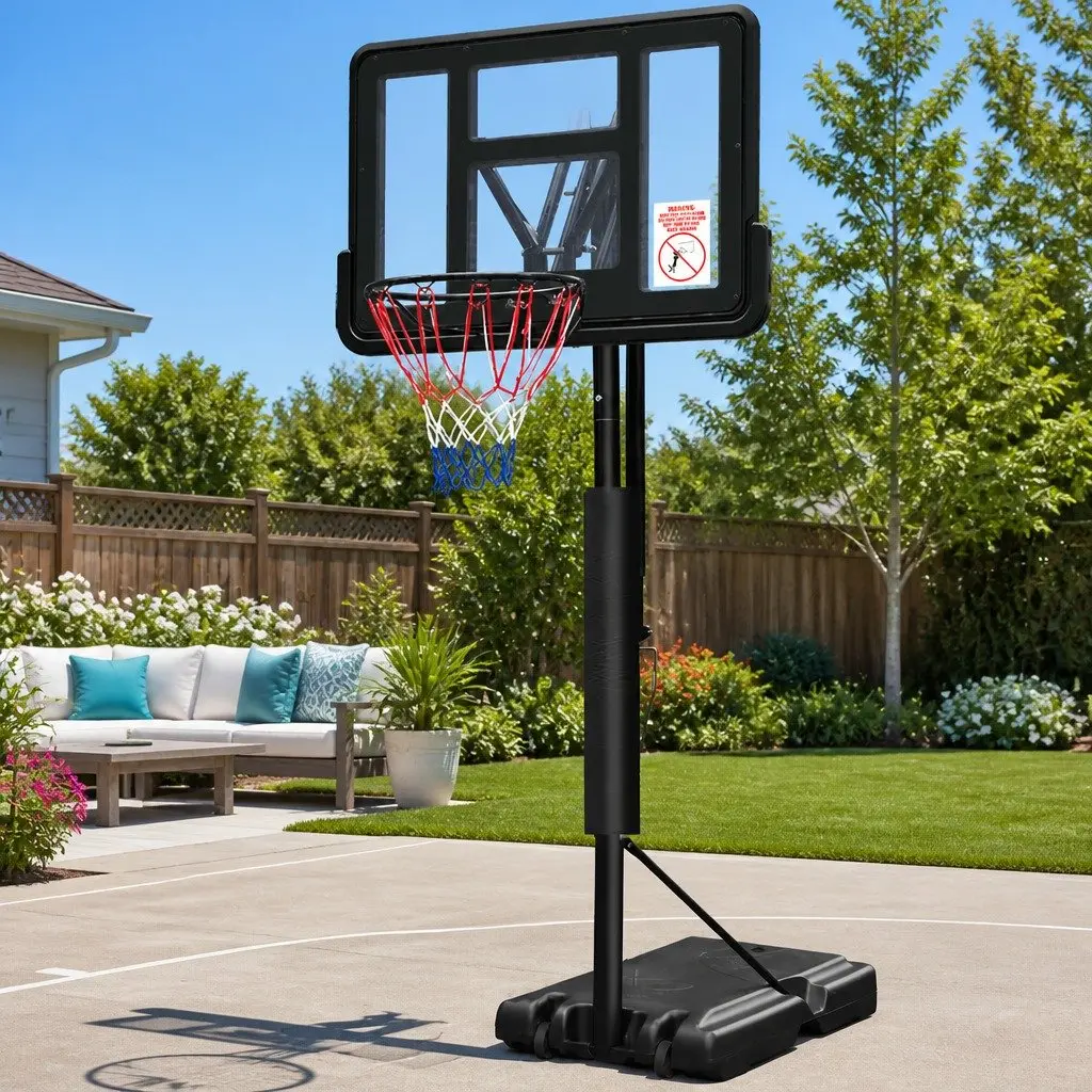 Basketball Hoop Stand System Adjustable 2.25m to 3.07m Portable 44 Inch Backboard