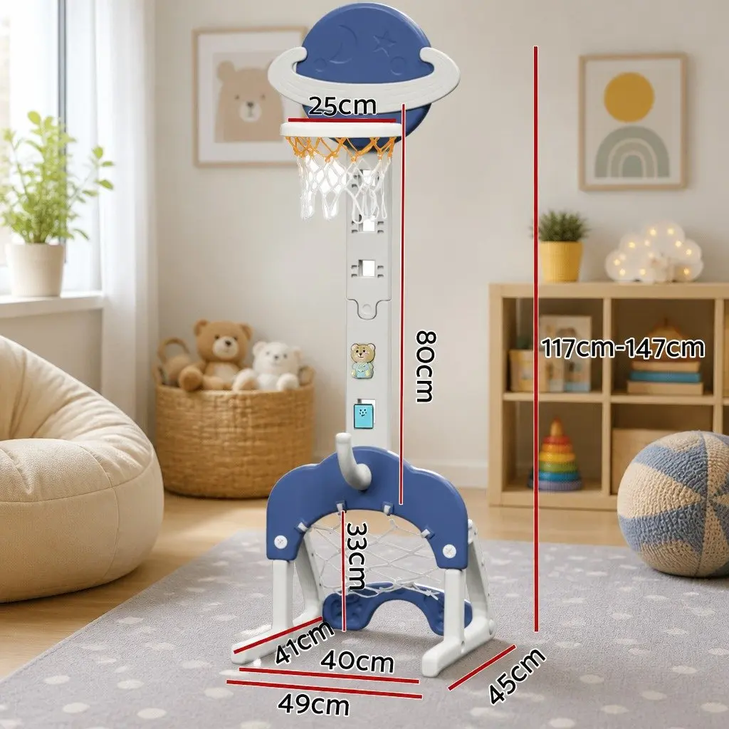 Kids Basketball Hoop Stand 6-in-1 Activity Center Adjustable Height Blue