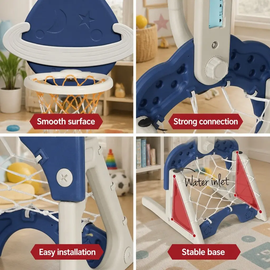 Kids Basketball Hoop Stand 6-in-1 Activity Center Adjustable Height Blue