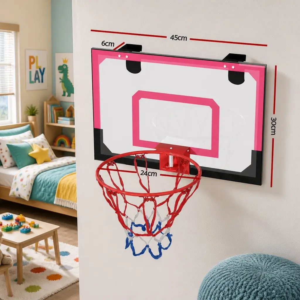 Mini Basketball Hoop 23 Inch Shatterproof Backboard Door Wall Mounted for Kids Sports Black Red