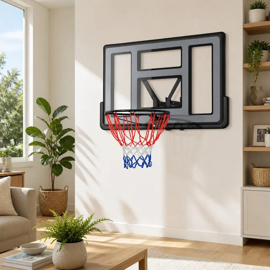 Basketball Hoop Wall Mounted 45 Inch Shatterproof Backboard Spring Loaded Rim