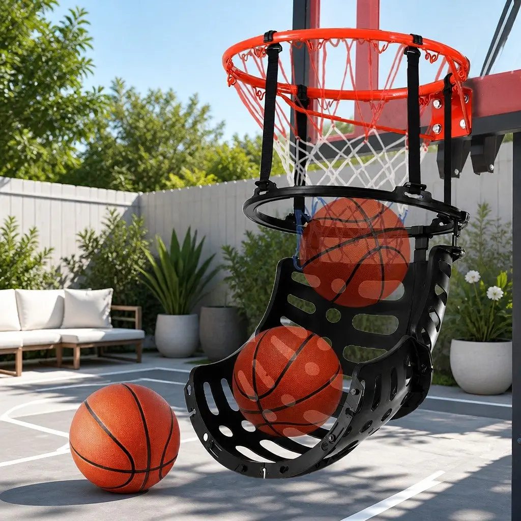 Basketball Training Attachment Adjustable Size 360 Degree Rebounder System for Shooting and Dribbling Practice Black