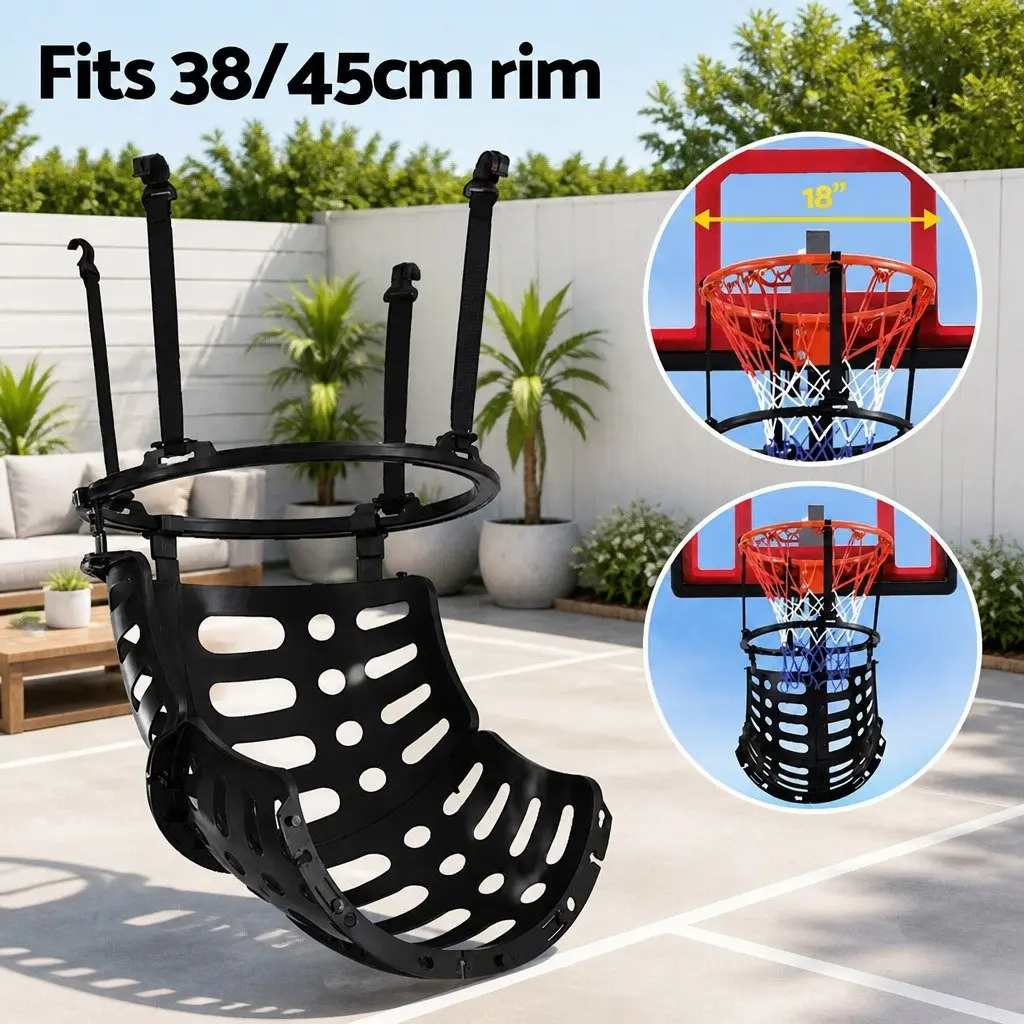 Basketball Training Attachment Adjustable Size 360 Degree Rebounder System for Shooting and Dribbling Practice Black