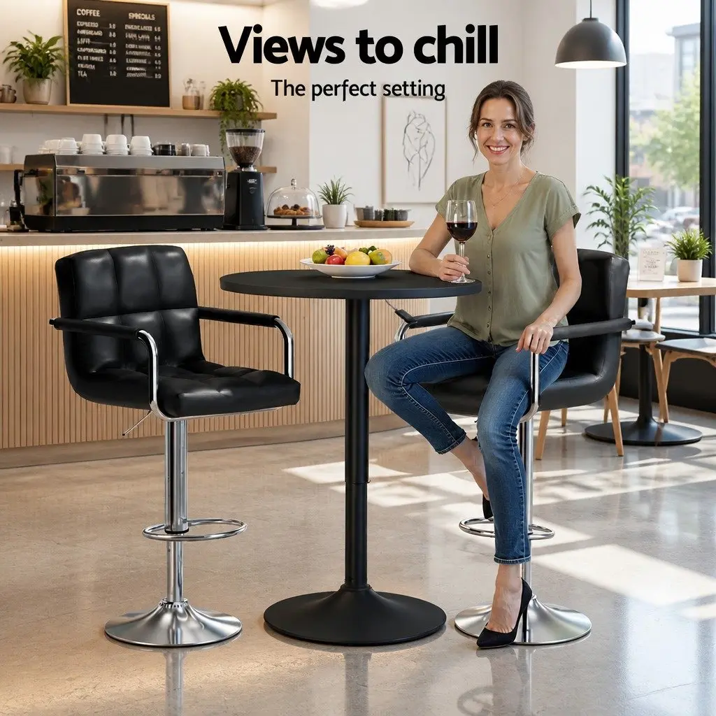 Bar Table and Stools Set Swivel Height Adjustable Dining Cafe Kitchen Furniture