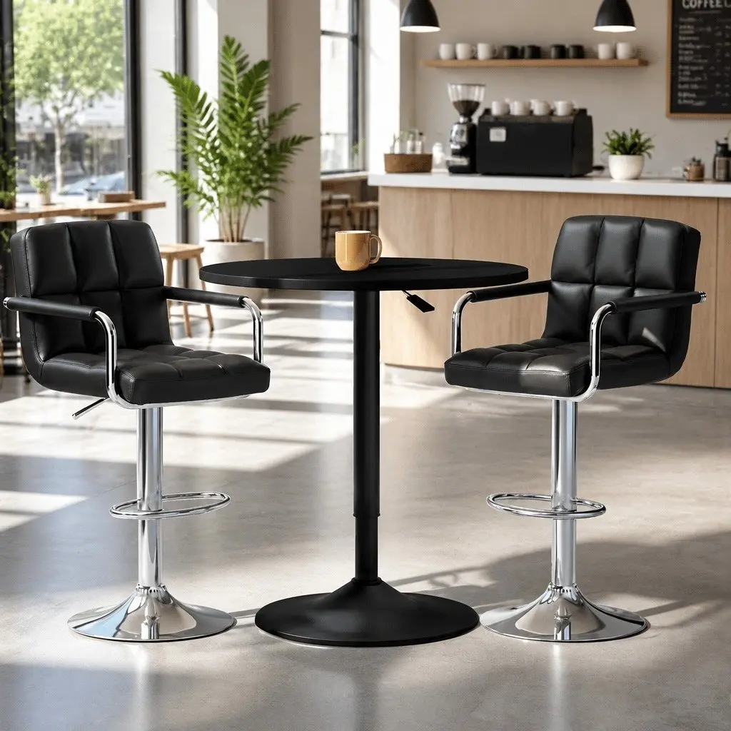 Bar Table and Stools Set Swivel Height Adjustable Dining Cafe Kitchen Furniture