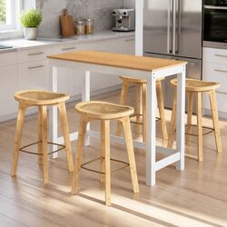 Bar Table and Stools Set Dining Kitchen Cafe Pub Furniture with Bamboo Rattan