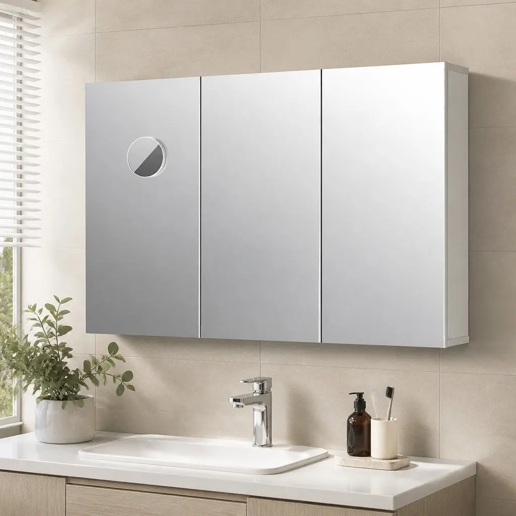 Bathroom Mirror Cabinet 90CM Wall-Mounted Storage with Magnifying Mirror and Adjustable Shelves
