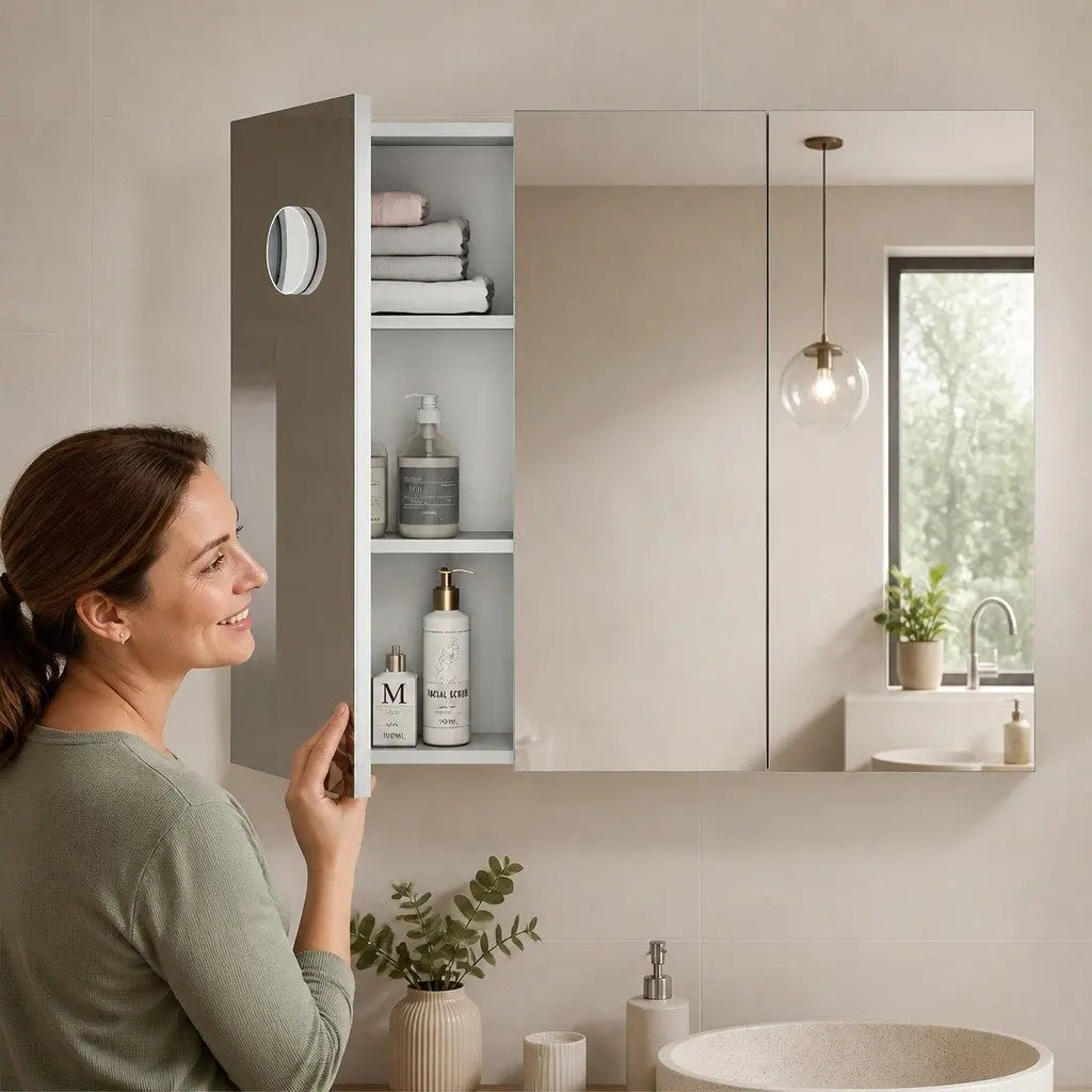 Bathroom Mirror Cabinet 90CM Wall-Mounted Storage with Magnifying Mirror and Adjustable Shelves