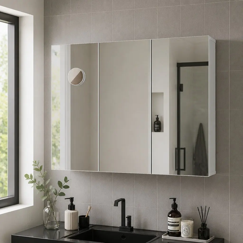 Bathroom Mirror Cabinet 90CM Wall-Mounted Storage with Magnifying Mirror and Adjustable Shelves