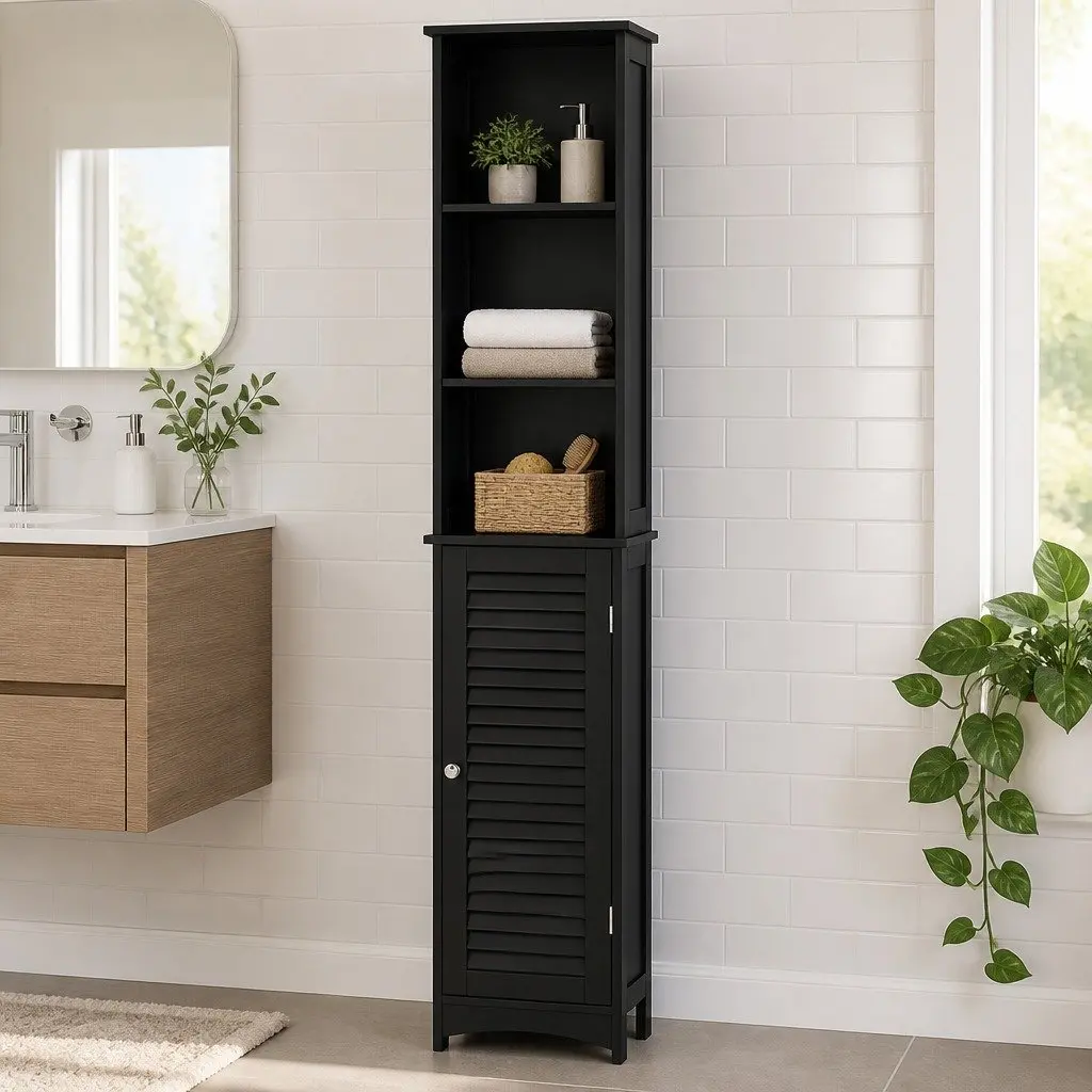 Tall Bathroom Storage Cabinet 166cm Freestanding Cupboard with Adjustable Shelves