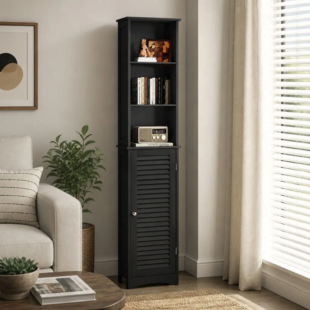 Tall Bathroom Storage Cabinet 166cm Freestanding Cupboard with Adjustable Shelves