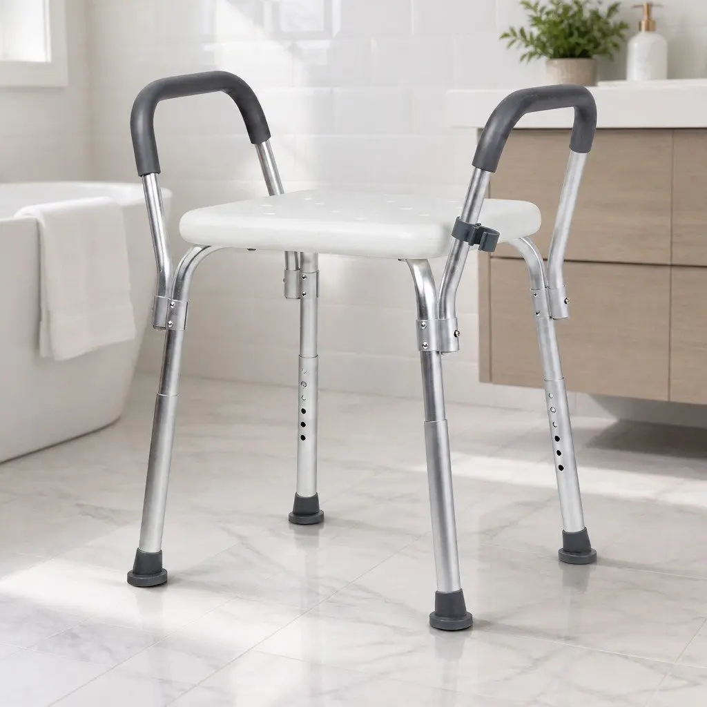Adjustable Shower Chair Bath Seat with Arms Non Slip Bathroom Safety Stool