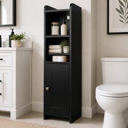 Compact Black Bathroom Storage Cabinet for Small Spaces