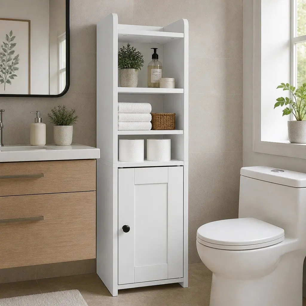Bathroom Storage Cabinet Slim Organiser Toilet Paper Storage 78.5cm White